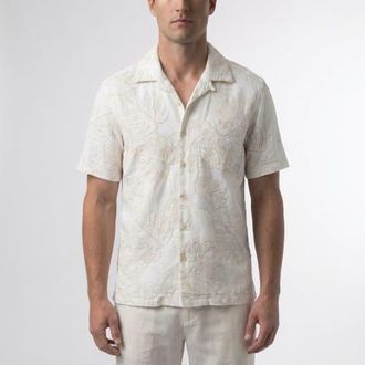Surfside Supply Co. Mariner All Over Leaf Embroidery Camp Collar Shirt in White at Nordstrom, Size X-Large