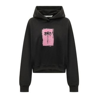 Palm Angels Sudadera con capucha de algod&oacute;n cepillado suelta con palmera - Sweatshirts & Hoodies - Mujer - Negro - XS