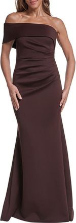 Eliza J One-Shoulder Ruched Gown in Chocolate at Nordstrom, Size 14