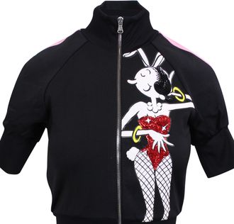 Moschino Side Stripe Zip Up Short Sleeve Jacket - Black