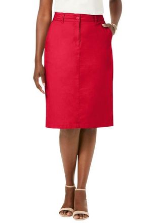 Jessica London Stretch Cotton Chino Skirt in Vivid Red at Nordstrom, Size 12