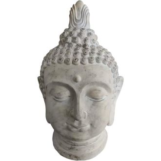 Relaxdays Relaxdays Buddha Head, HWD: 78x45x39 cm, XXL Zen d&eacute;cor for living room & garden, weatherproof, frostproof, beige-grey