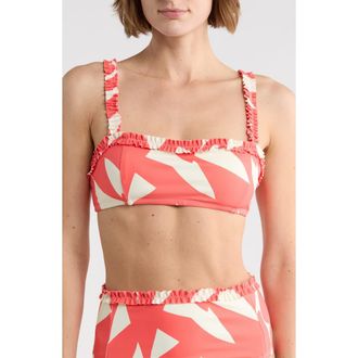 Hutch Ruffle Trim Bikini Top in Ivory/Coral Cut Out Block Geo at Nordstrom Rack, Size Medium