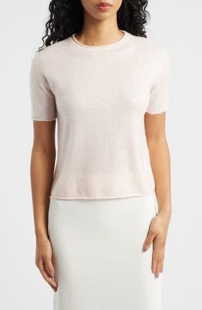 Mango Short Sleeve Sequin Sweater in Pastel Pink at Nordstrom Rack, Size Medium