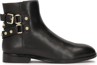Kazar Zwarte laarzen met strass op een platte zool - Dames - Veterlaarzen - Zwart - 36 EU - Leer - Schoenen