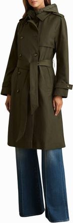 Reiss Azura Hooded Double Breasted Trench Coat in Khaki at Nordstrom, Size 10 Us