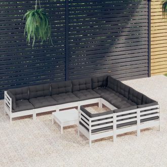 vidaXL Muebles De Jard&iacute;n 11 Pzas Y Cojines Blanco Madera De Pino Vidaxl