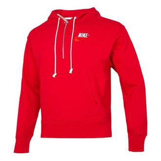 Nike Mens Nike Embroidered Logo Half Zipper Hooded Knit Pullover Red DM5280-657