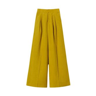 Twinset Wide Trousers, female, Yellow, Size: XS Linen Blend Wide Leg Trousers