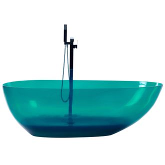 Beliani Ba&ntilde;era Moderna Independiente Solid Surface Ovalada Color Transparente 169 X 78 Cm Verde Azulado Blancarena