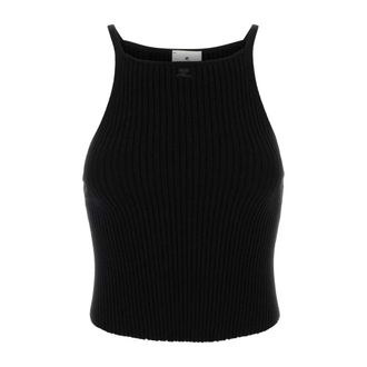 Courr&egrave;ges Circle Rib Knit Top - female - Courr&egrave;ges - Sleeveless Tops - Black - M - Tops