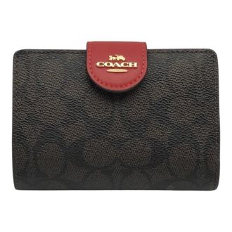 Coach Signature Brown Red Color Wallet (Bi-Fold) (Pre-Owned)