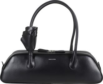 Magda Butrym Black Brigitte Trapeze Floral Applique Handle Leather Shoulder Bag