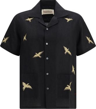 Baziszt Black Cotton Pattern Mens Shirt