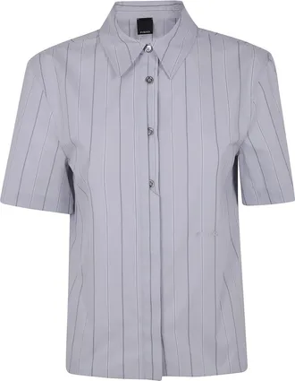 Pinko Grey Innuendo Pinstripe Cotton Short-Sleeve Shirt