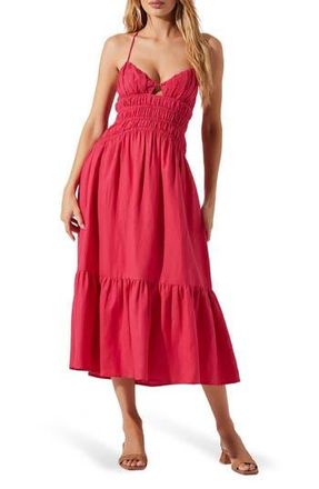 ASTR the Label Eleni Tiered Linen & Cotton Midi Dress in Fuchsia at Nordstrom Rack, Size X-Large