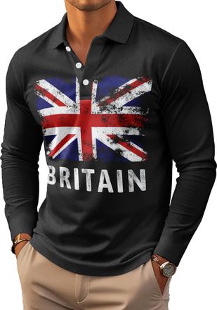 Generic Mens Union Jack Polo Shirt Great Britain Bunting Flags Print Sleeve Collared Button Down Golf Shirts (UK, Alpha, XL, Regular, Regular, 10)
