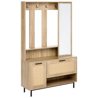 Beliani Mueble De Recibidor Con Zapatero Y Espejo 112 Cm De Ancho X 179 Cm De Alto Armario Y Perchero Aglomerado Marr&oacute;n Claro Maleny