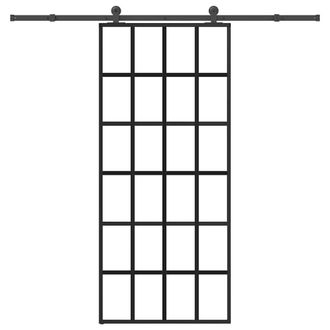Berkfield Home Sliding Door with Hardware Set 90x205 cm ESG Glass&Aluminium in Black