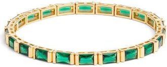 Nordstrom Cubic Zirconia Stretch Bracelet in Emerald- Gold at Nordstrom