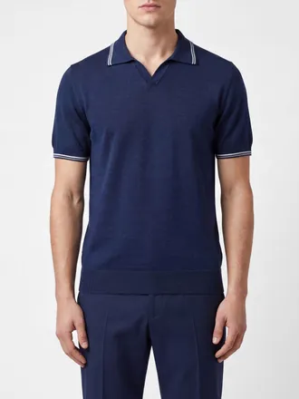 Fedeli Polo in maglia a maniche corte in cashmere e seta con profili a contrasto