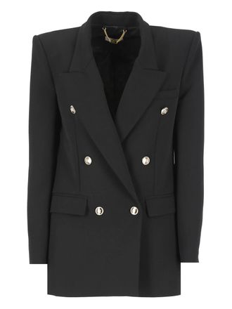 スーツ ELISABETTA FRANCHI LINEN BLEND DOUBLE-BREASTED JACKET Elisabetta Franchi Blazers, female, Black, Size: XS Black