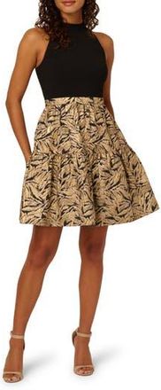 Adrianna Papell Mixed Media Metallic Fit & Flare Dress in Black/Gold at Nordstrom Rack, Size 10