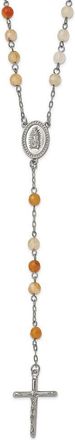 Diamond2Deal Stainless Steel Polished with Agate Beads Rosary Necklace 31