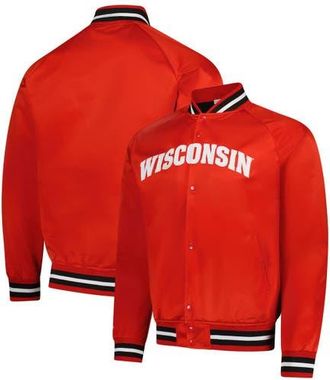 Mitchell & Ness Mens Mitchell & Ness Red Wisconsin Badgers Lightweight Satin Raglan Full-Snap Jacket at Nordstrom, Size Xx-Large