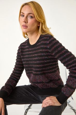 DUSK Metallic Fluffy Stripe Knit Jumper
