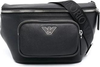 Emporio Armani ASV Regenerated Saffiano Leather Belt Bag with Eagle Plate - Heren - Heuptassen - Zwart - ONE Size - Leer - Tassen