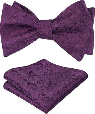Alizeal Mens Paisley Jacquard Self Tied Bow Tie Pocket Square Set (Plum Purple)(Size: One Size)