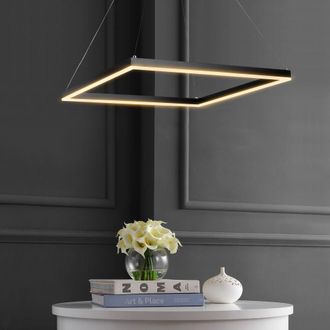 Jonathan Y Designs Nero 23.63 Square Contemporary Modern Metal Integrated LED Pendant Light