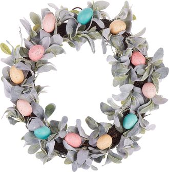 Beliani Guirnalda De Puerta De Pascua Multicolor Hojas Artificiales Hechas A Mano Huevos Decorativos Redonda 50 Cm Decoraci&oacute;n R&uacute;stica Lajares