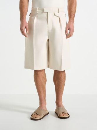 Mani&egrave;re De Voir Auguste Tailored Twill Bermuda Shorts in Cream at Nordstrom, Size 32