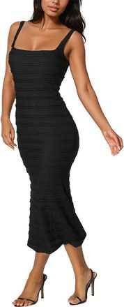 Bebe Square Neck Ruffle Lace Midi Dress