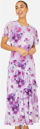Yumi Floral Print Frill Midi Dress in Lavender at Nordstrom, Size 10