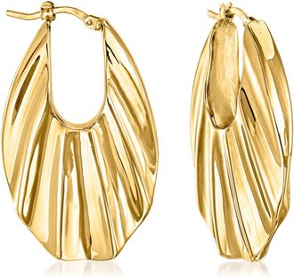 Ross-Simons Italian 18kt Yellow Gold Ribbed Hoop Earrings