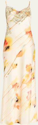 Jason Wu Watercolor Floral Lace-Trim Slip Gown