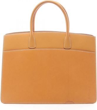 Herm&egrave;s Beige Brown Brown Leather Handbag Tote Bag (Pre-Owned)