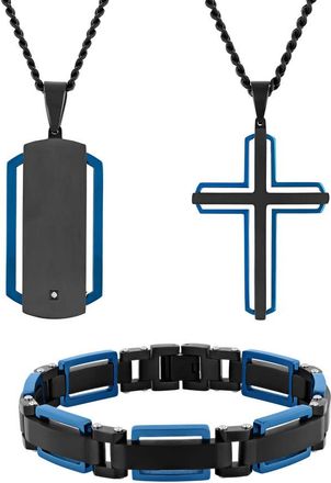 Robert Alton Diamond Accent Stainless Steel Black and Blue 3-Piece Jewelry Set