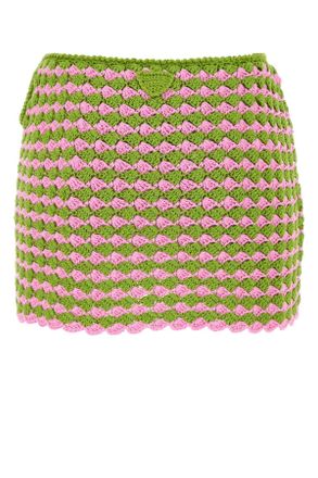 Prada Womens Two-Tone Crochet Mini Skirt Pistacchio+rosa Co-Trochusniloticus Gonne