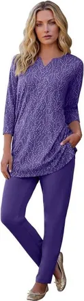 Roaman's Plus Size Three Quarter Sleeve Notch Neck Soft Knit Tunic in Midnight Violet at Nordstrom, Size 40