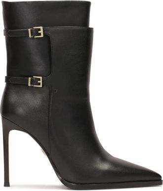 Kazar Zwarte laarzen met originele bovenkant met gespen - Dames - Laarzen met Hak - Zwart - 41 EU - Leer - Schoenen