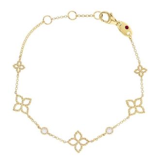 Roberto Coin Principessa Diamond & Flower Station Bracelet in Yellow Gold, 7
