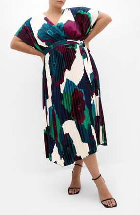 City Chic Hailey Abstract Print Maxi Dress in Abstract Floral at Nordstrom, Size Xxs