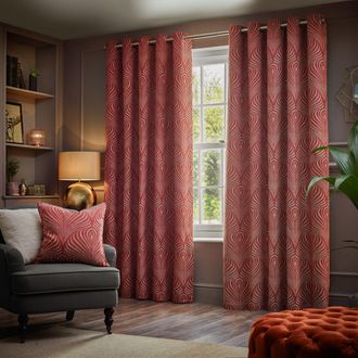 Riva Paoletti Gatsby Jacquard Eyelet Curtains in Terracotta | Size: 229 cm width x 183 cm drop