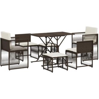vidaXL Set Comedor De Jard&iacute;n 7 Pzas Con Cojines Rat&aacute;n Sint&eacute;tico Marr&oacute;n Vidaxl