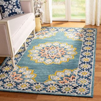 Safavieh Blossom Hand Made Area Rug, Blue / Gold Traditional Style Non-Shedding