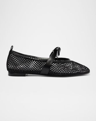 Alexandre Birman Clarita Bow Fishnet Ballerina Flats